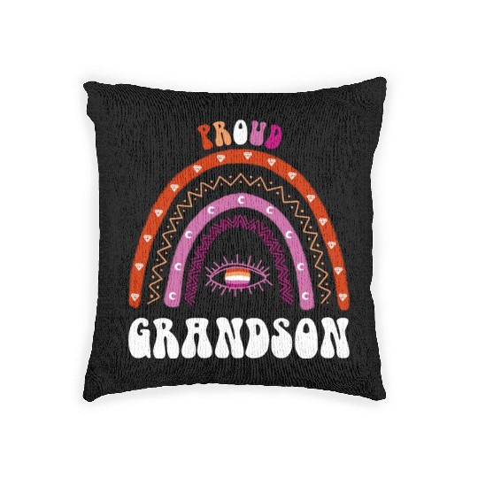 Lesbian Rainbow Proud Grandson Lesbian Woven Pillows