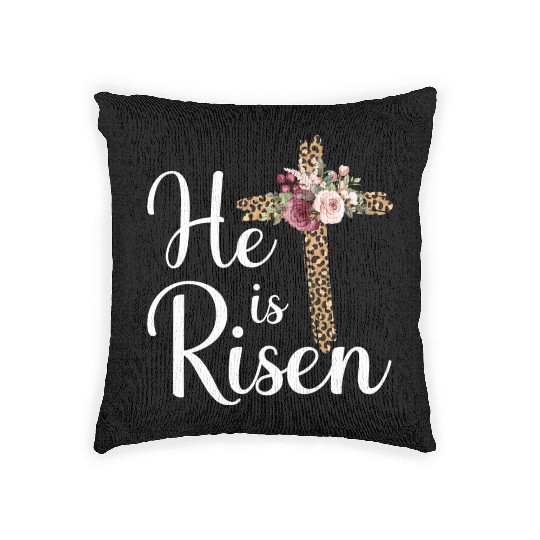 He Is Risen Jesus Christ Cross Easter Sunday Woven Pillows