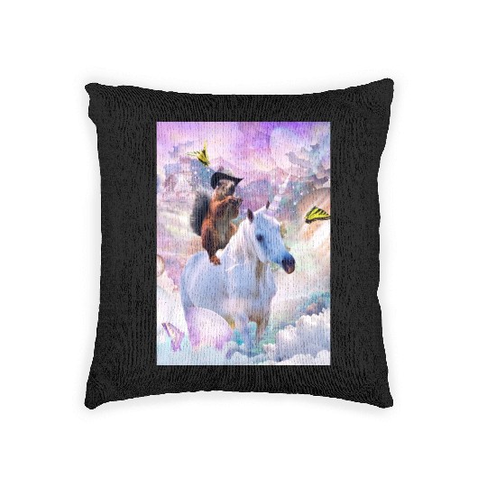 HEY, Cowboy Squirrel Riding Unicorn In Space Woven Pillows