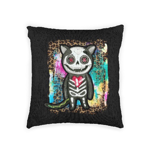Halloween Zombie Skeleton Cat Tie Dye Woven Pillows