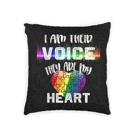 Autism Teacher I Am Their Voice They Are My Heart Woven Pillows