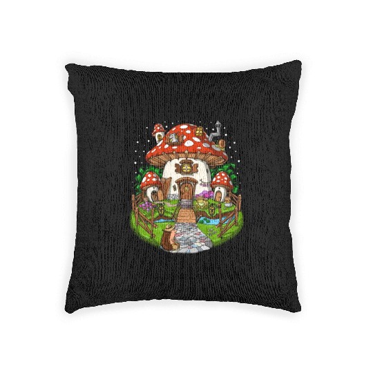 Forest Mushroom House Woven Pillows