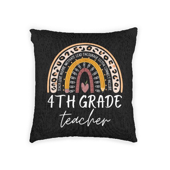 4th grade teacher leopard rainbow back to school Woven Pillows
