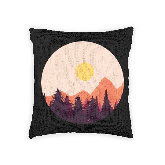 sunset horizon mountains Woven Pillows
