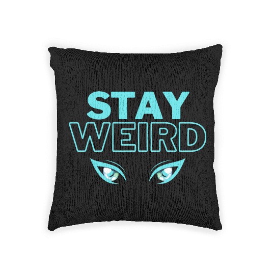 stay weird teal blue Woven Pillows