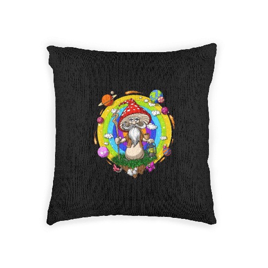 Psychedelic Hippie Mushroom Wizard Woven Pillows