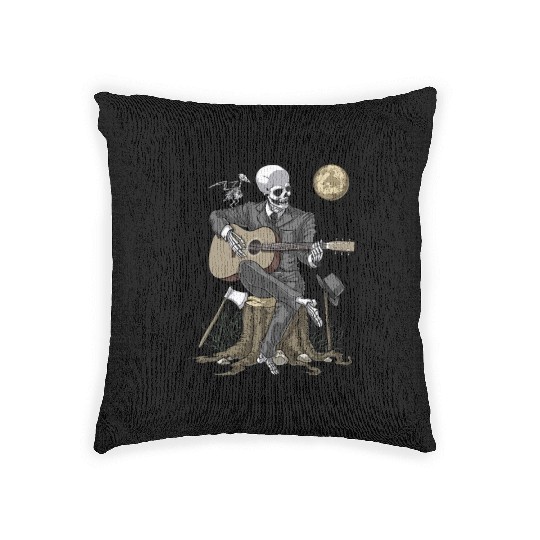 Skeleton Goth Guitar Player Woven Pillows