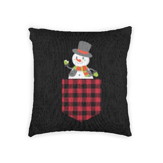 Christmas Cute Snowman In Buffalo Plaid Pocket Woven Pillows