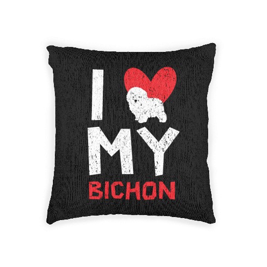 I Love My Bichon Frise Curly Hair Pup Puppy Lover Woven Pillows