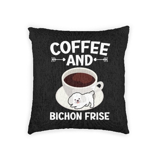 Coffee And Bichon Frise Curly Hair Pup Puppy Lover Woven Pillows