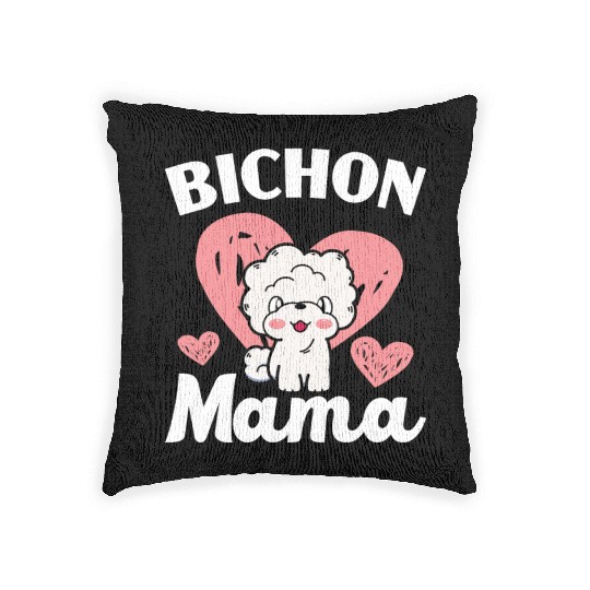 Bichon Mama Curly Hair Pup Puppy Bichon Frise Woven Pillows