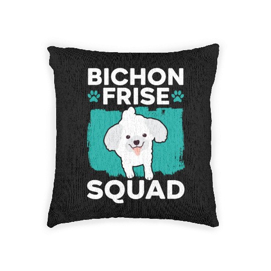 Bichon Frise Squad Curly Hair Pup Puppy Lover Woven Pillows