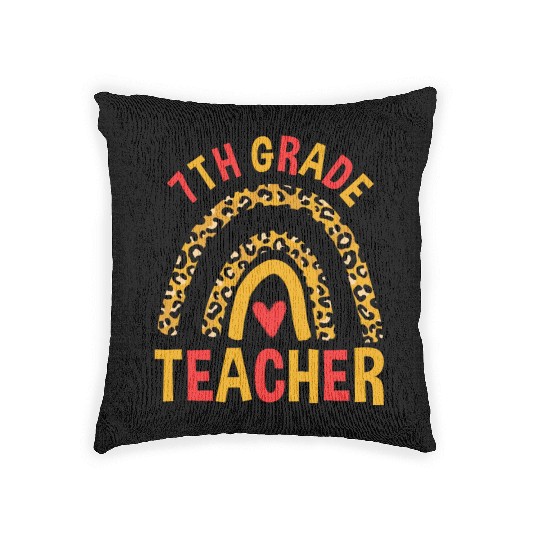 Back To School Leopard 7th Grade Teacher Rainbow Woven Pillows