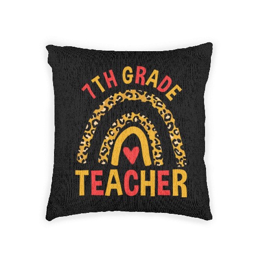 Back To School Leopard 7th Grade Teacher Rainbow Woven Pillows
