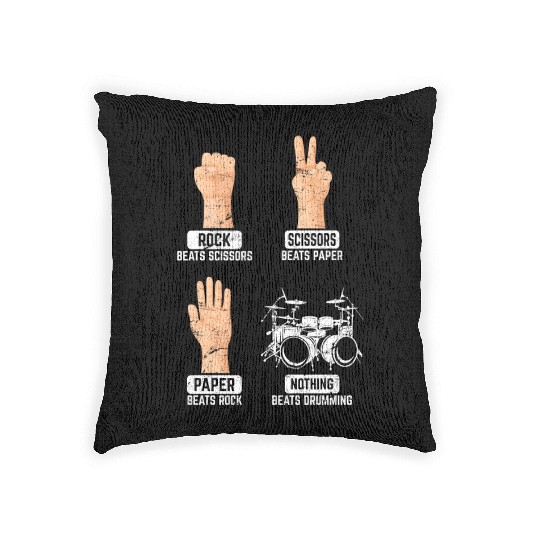 Rock Paper Scissors Nothing Beats Drumming Funny D Woven Pillows