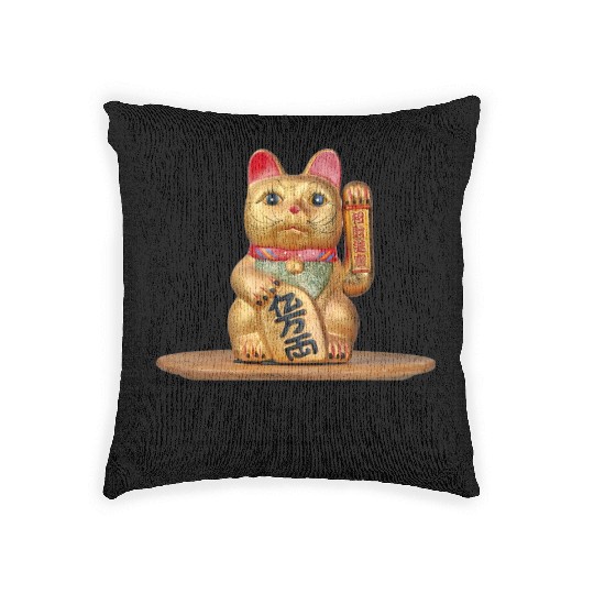 Japanese cat Woven Pillows