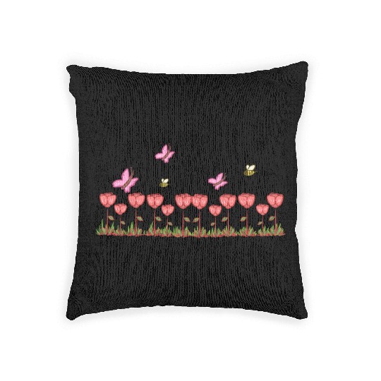 red roses line butterfly nature grass Woven Pillows