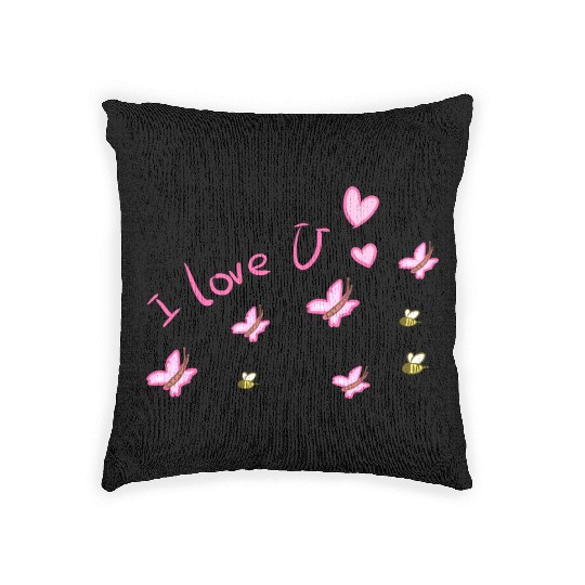 i love you butterfly bees Woven Pillows