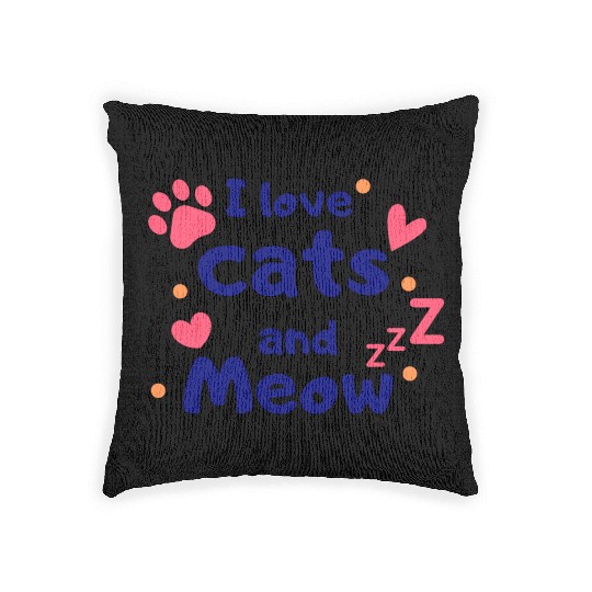 I love cats and Meow Funny Woven Pillows