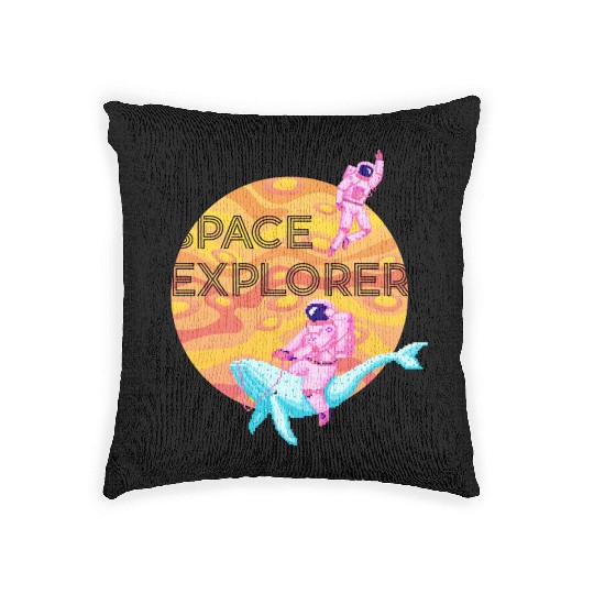 Space Explorer Two Astronauts and A Blue Whale Woven Pillows