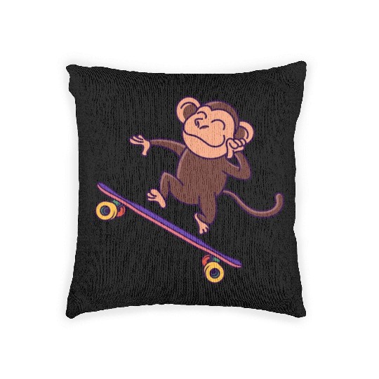 Skateboarder Funny Monkey On A Skateboard Woven Pillows