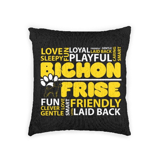 I Love Bichon Frise Dog Lover Puppy Paw Love Woven Pillows