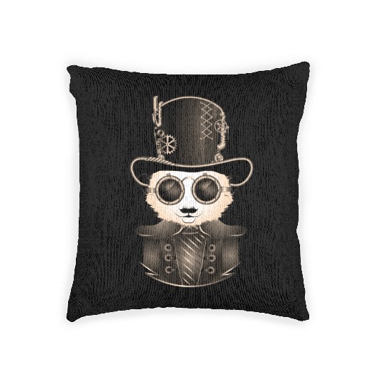 Steampunk Panda with Top Hat & Goggles in Sepia Woven Pillows