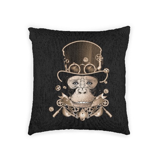 Steampunk monkey with ancient cylinder hat look Woven Pillows