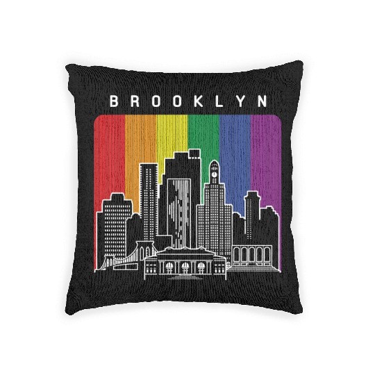 Brooklyn New York Skyline Rainbow Flag Woven Pillows