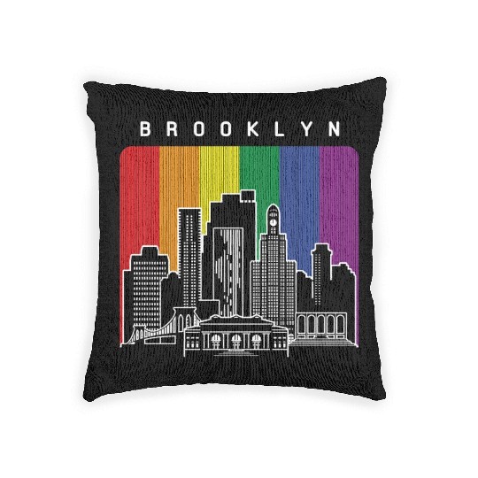 Brooklyn New York Skyline Rainbow Flag Woven Pillows