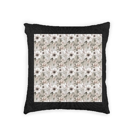 Beige Sage Green Floral Pattern Woven Pillows