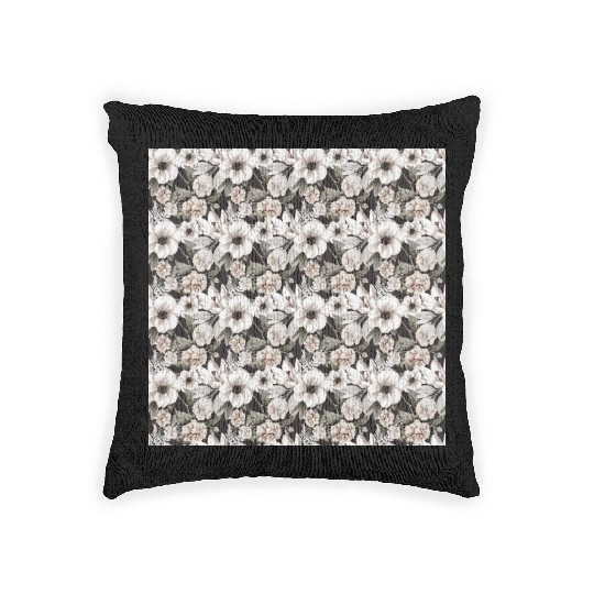 Beige Sage Green Floral Pattern Woven Pillows