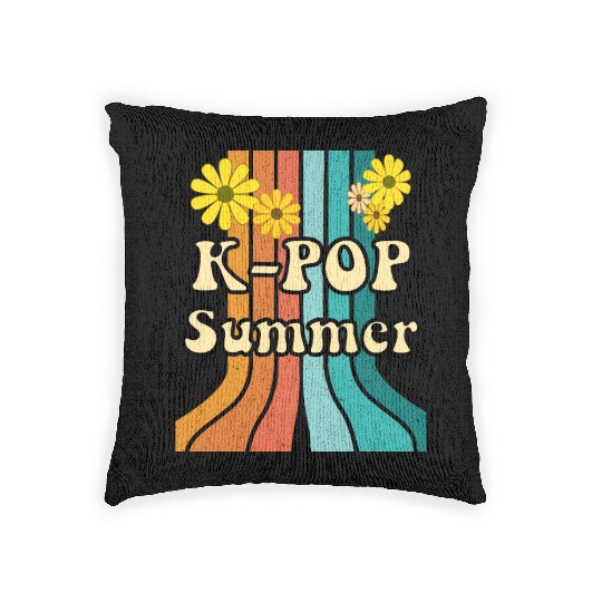 K-Pop Summer with retro colors and flowers Woven Pillows