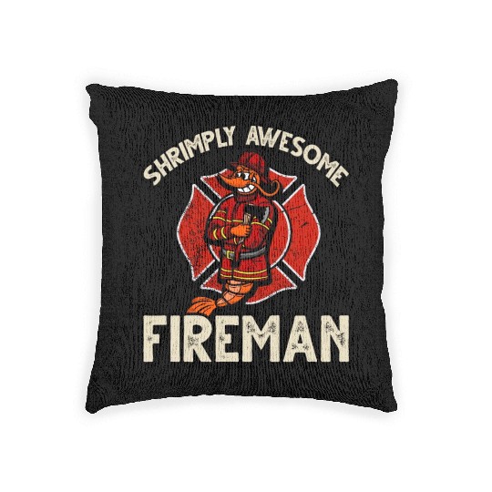 Funny Shrimp/Prawn Pun. Shrimply Awesome Fireman Woven Pillows