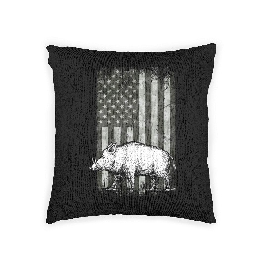 Patriotic Wild Boar Hunting Season For Hog Woven Pillows