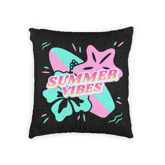 Summer Vibes - Beach, surf, hibiscus and starfish Woven Pillows