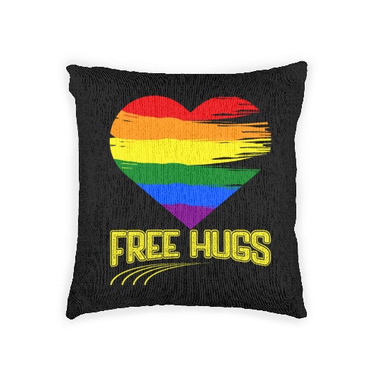 Free Hugs - Heart Festival Love LGBT Pride Rainbow Woven Pillows