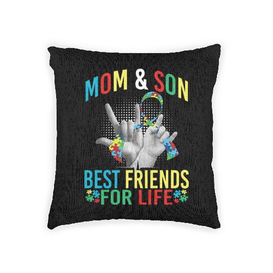 Mom And Son Best Friends For Life Autism Awareness Woven Pillows