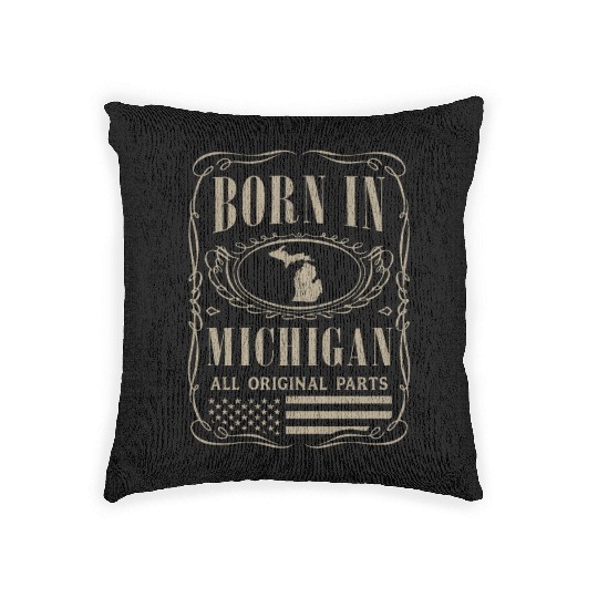 Vintage America US States Born Michigan Woven Pillows