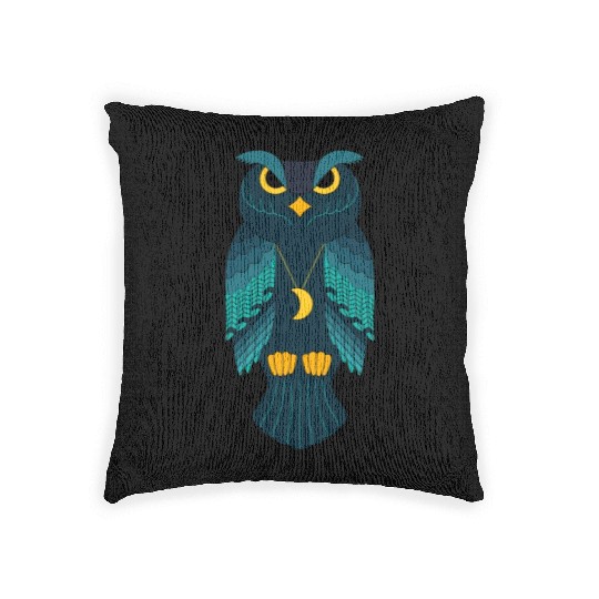 blue owl wild bird Woven Pillows