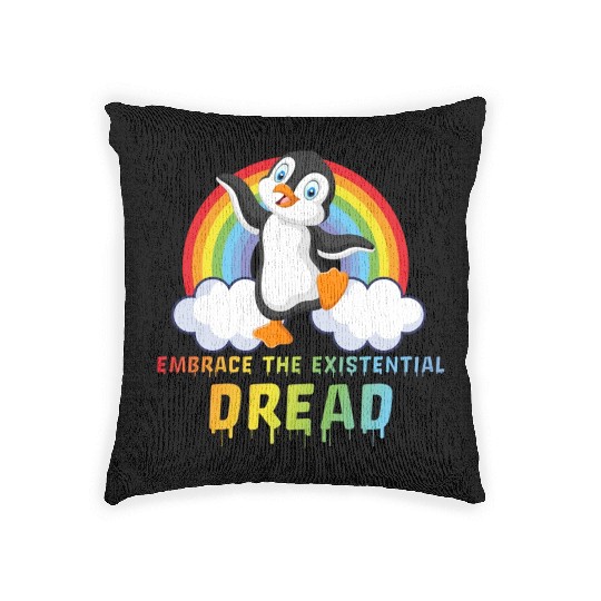 Embrace The Existential Dread Penguin Rainbow Woven Pillows