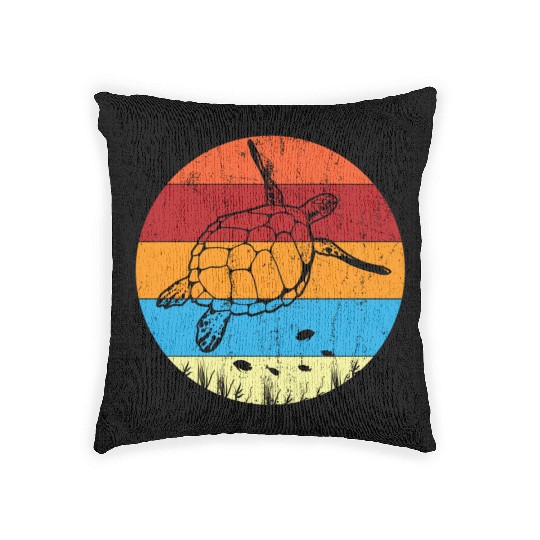 Retro Sea Turtle For Turtle Lover Woven Pillows