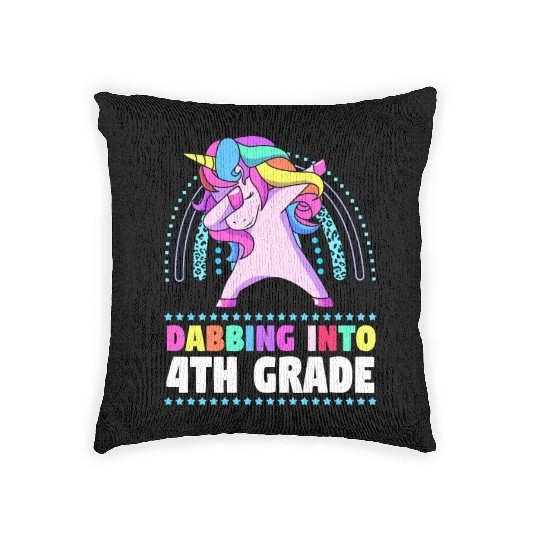 Back To School Dabbing Unicorn Rainbow 4th Grade Woven Pillows