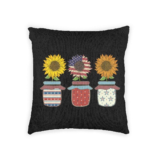 Sunflower American Flowers Women Patriotic Mom Woven Pillows