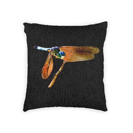 Colorful dragonfly on a branch Woven Pillows