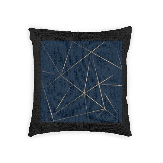 Luxury Gold Navy Blue Geometric Polygon Woven Pillows