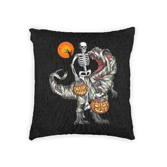 Skeleton Riding Mummy Dinosaur Halloween Gifts Woven Pillows