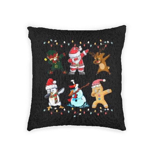 Funny Cute Dabbing Santa Elf Friends Christmas Mem Woven Pillows