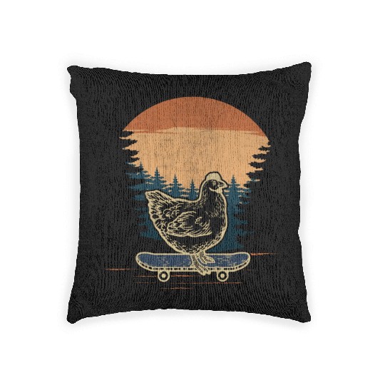 Skateboarding Chicken Farm Animal Skateboard Woven Pillows