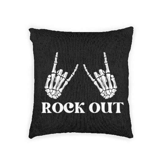 rock and roll rock out skeleton hand peace sign Woven Pillows